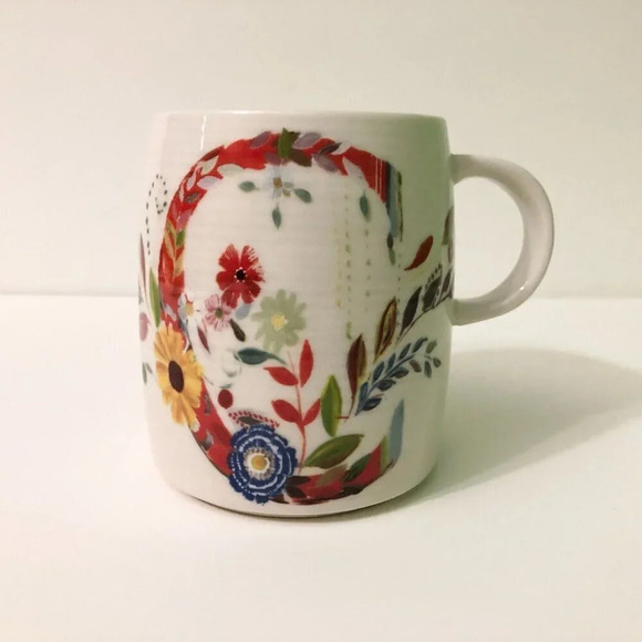 Anthropologie Starla M Halfmann Petal Monogram Letter C  Initial Mug - Picture 1 of 12